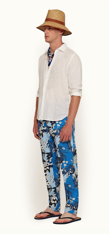 Orlebar Brown patterned men's trousers Menswear blue Packard SS22